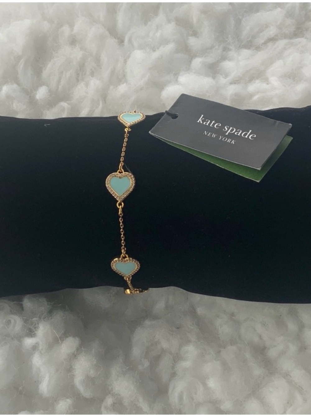 kate spade Gold Heart Bracelet with Mint Enamel hearts! NWT - Picture 3 of 10